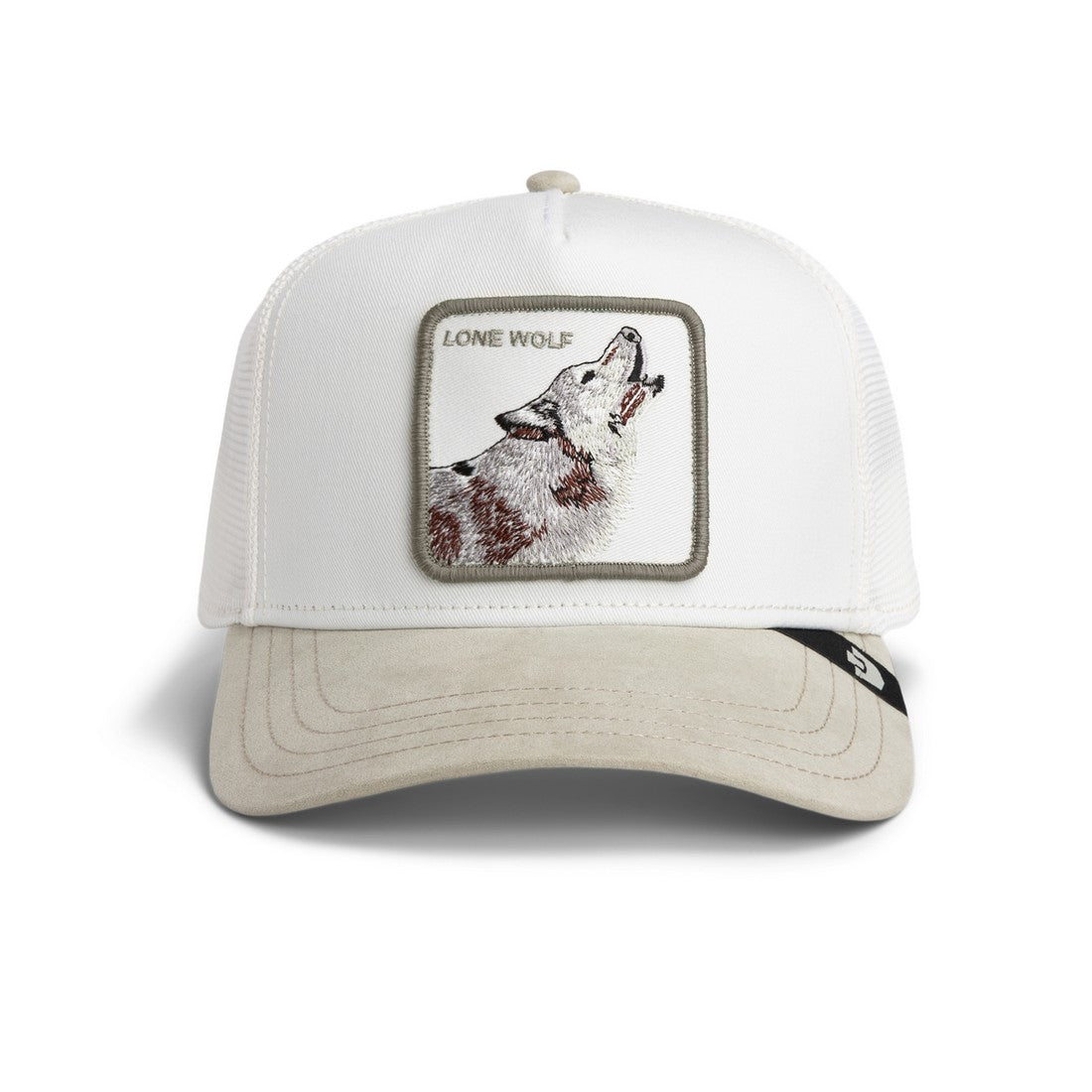 Goorin Bros Lone Wolf Trucker Cap – White & Tan Suede