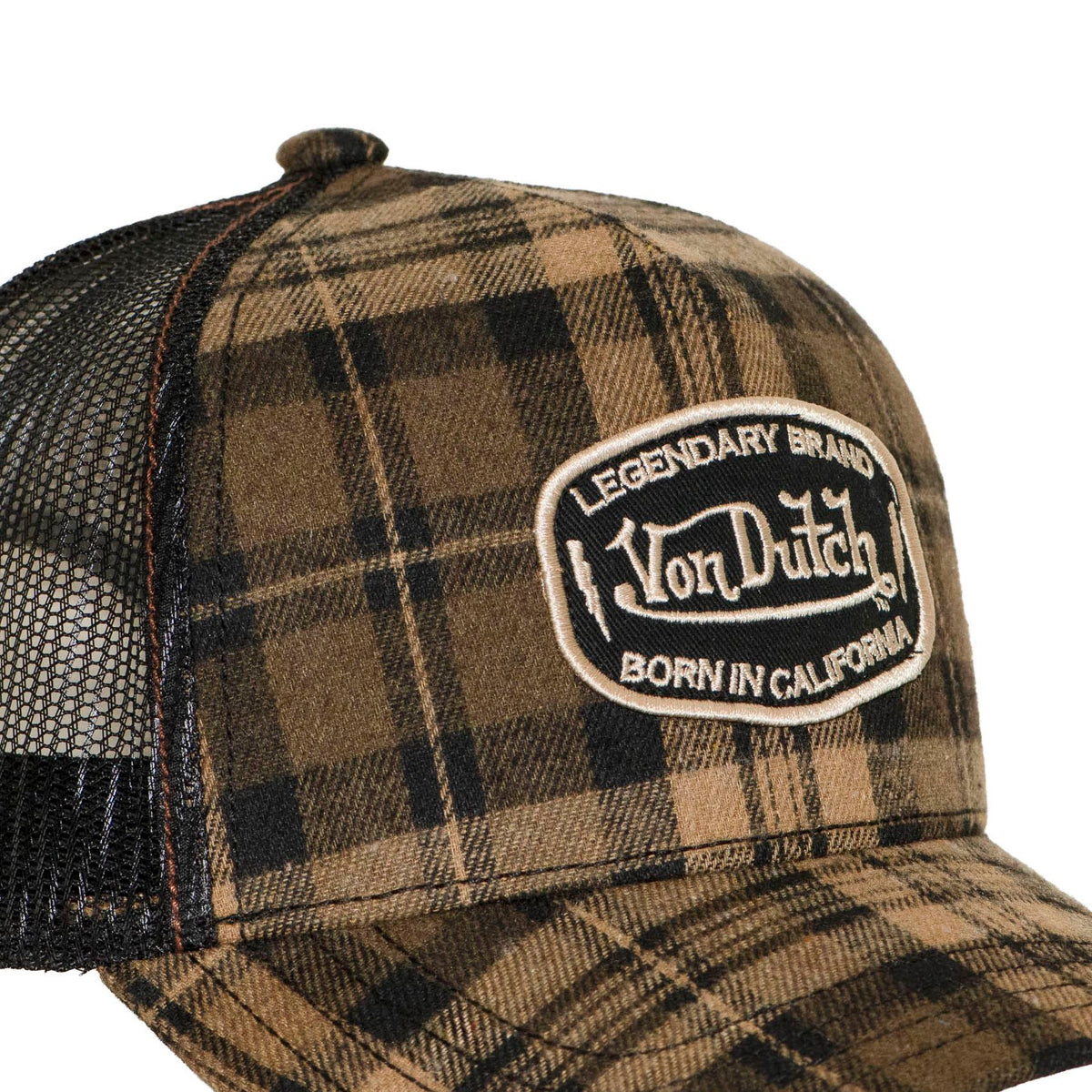 VON DUTCH Trucker Cap – Brown Plaid Flannel Edition