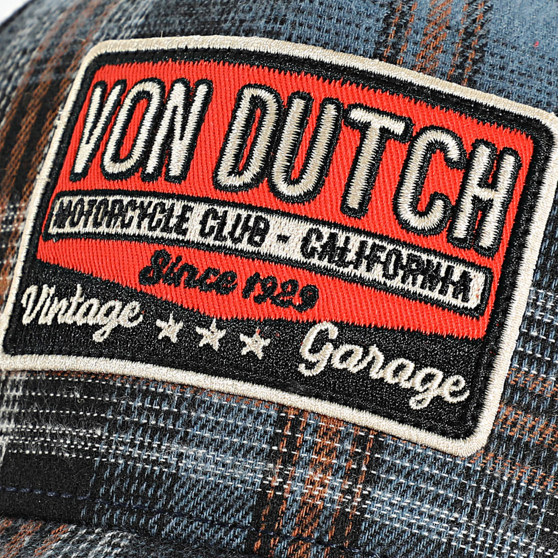 VON DUTCH Baseball Cap – Blue & Orange Plaid Garage Edition