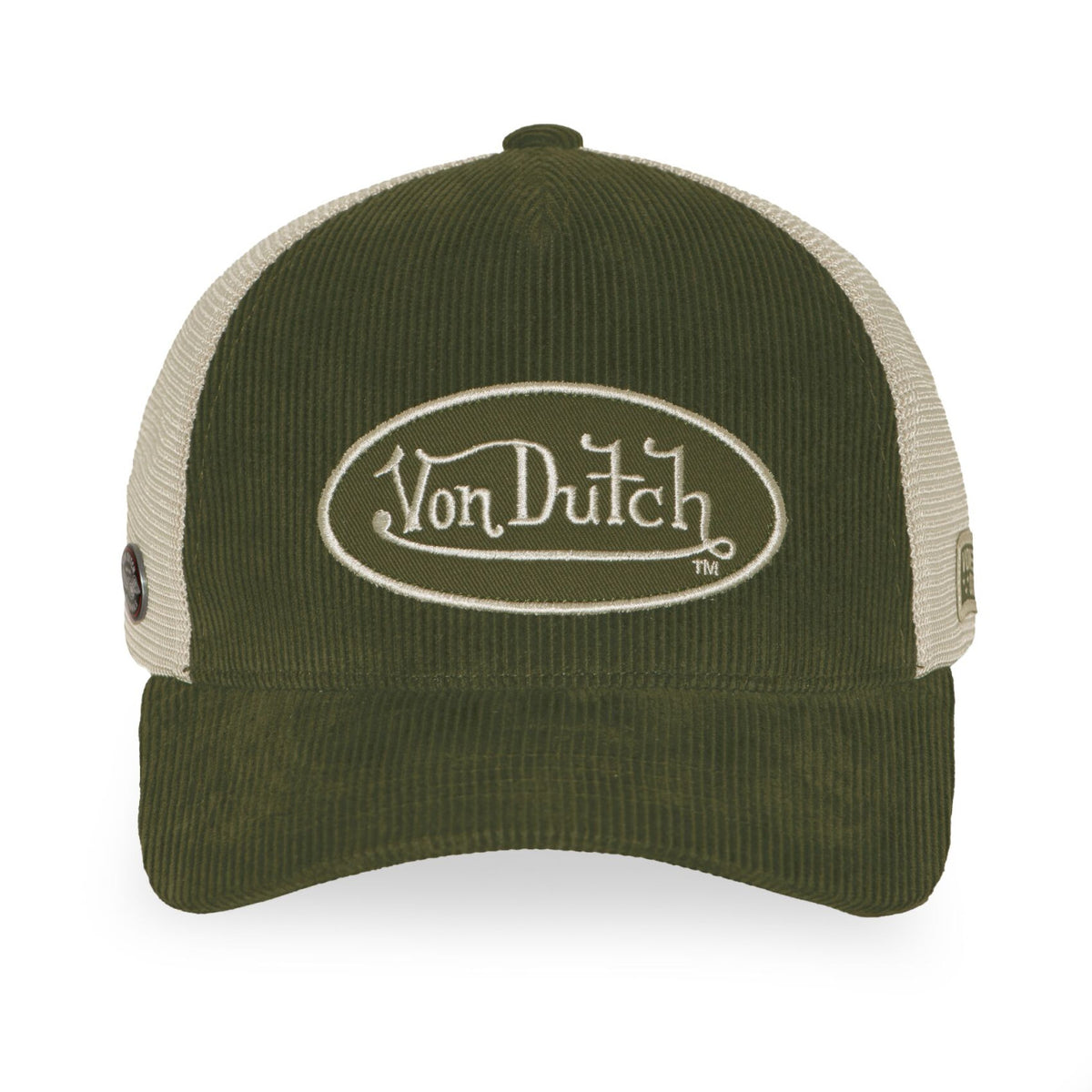 VON DUTCH Trucker Cap – Olive Corduroy & Beige Mesh Edition