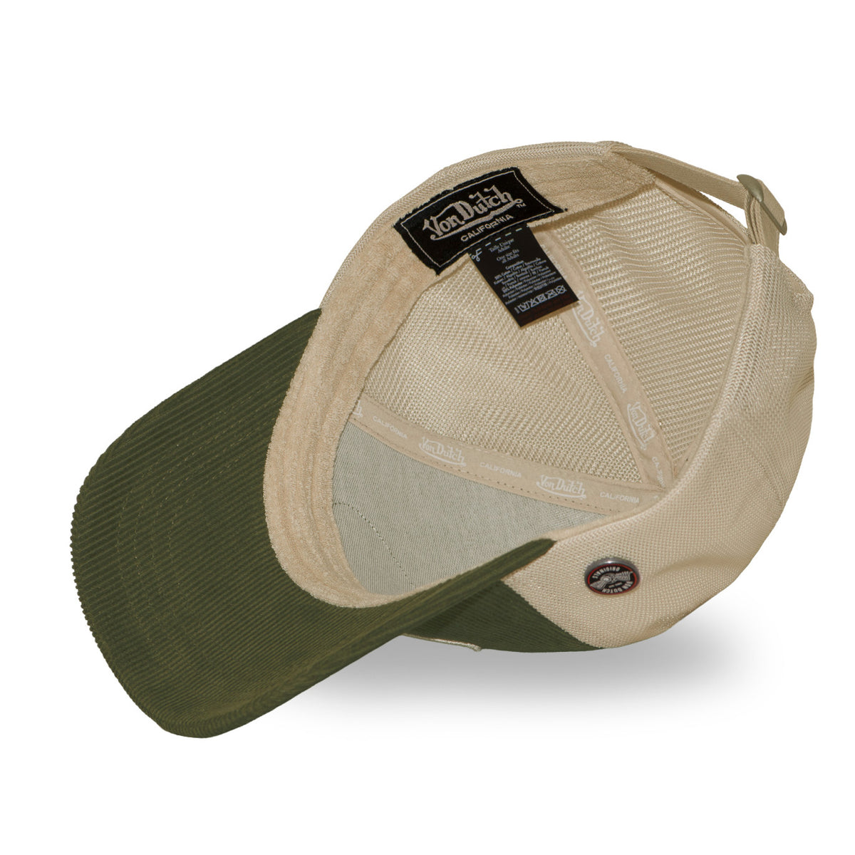 VON DUTCH Trucker Cap – Olive Corduroy & Beige Mesh Edition