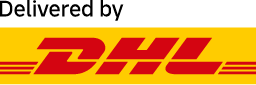 Delivered by DHL text above the large red DHL logo on a yellow background.