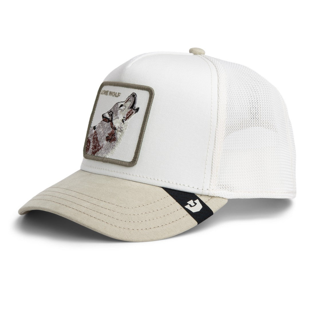 Goorin Bros Lone Wolf Trucker Cap – White & Tan Suede