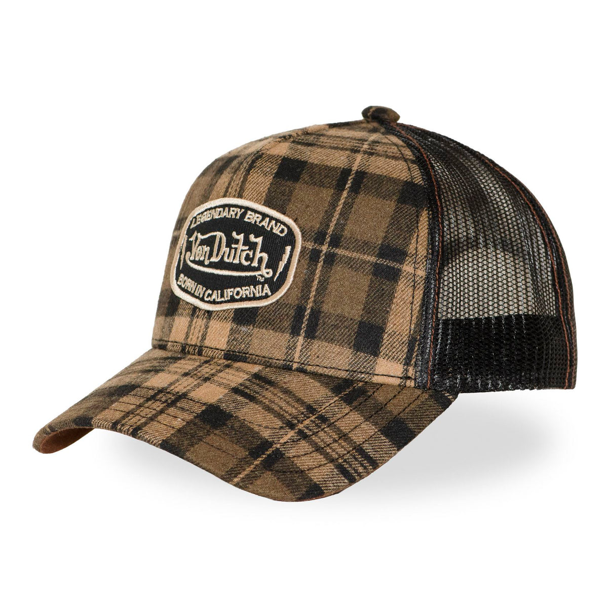 VON DUTCH Trucker Cap – Brown Plaid Flannel Edition