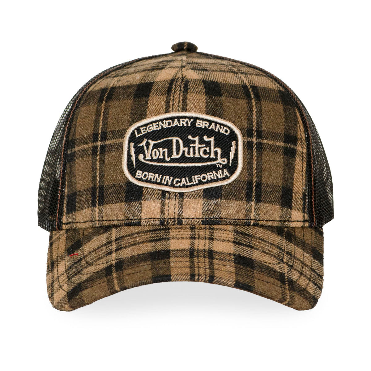 VON DUTCH Trucker Cap – Brown Plaid Flannel Edition
