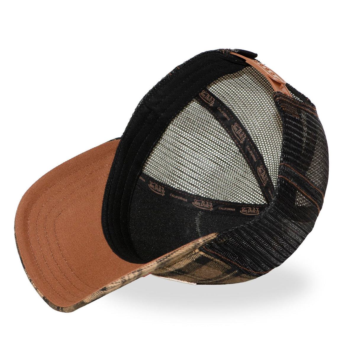 VON DUTCH Trucker Cap – Brown Plaid Flannel Edition